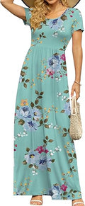Womens 2026 Summer Maxi Dresses Casual Short Sleeve Empire Waist Spring Long Dress with Pockets