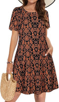 Women Casual Tshirt Short Sleeve Floral Sundress Beach Cover Ups with Pockets 2026