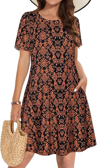 Women Casual Tshirt Short Sleeve Floral Sundress Beach Cover Ups with Pockets 2026